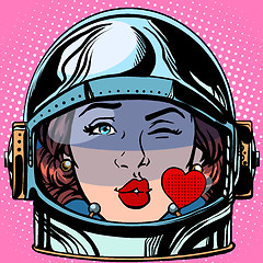 Image showing emoticon kiss love Emoji face woman astronaut retro