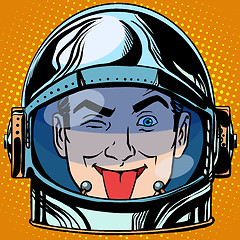 Image showing emoticon tongue Emoji face man astronaut retro