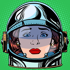 Image showing emoticon sadness Emoji face woman astronaut retro