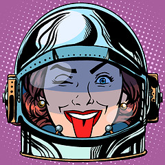 Image showing emoticon tongue Emoji face woman astronaut retro