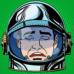 Image showing emoticon sadness Emoji face man astronaut retro