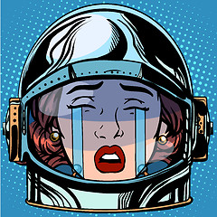 Image showing emoticon cry Emoji face woman astronaut retro