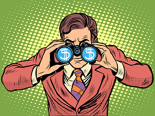 Image showing Financial monitoring of currency dollar businessman binoculars