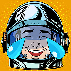 Image showing emoticon laughter tears Emoji face man astronaut retro