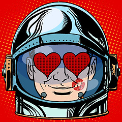 Image showing emoticon lover Emoji face man astronaut retro