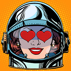 Image showing emoticon love Emoji face woman astronaut retro