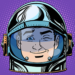 Image showing emoticon wink Emoji face man astronaut retro