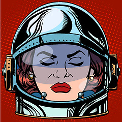 Image showing emoticon anger Emoji face woman astronaut retro