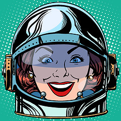 Image showing emoticon joy smile Emoji face woman astronaut retro