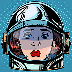 Image showing emoticon sadness Emoji face woman astronaut retro