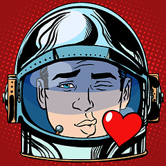 Image showing emoticon kiss love Emoji face man astronaut retro