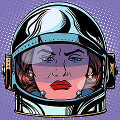 Image showing emoticon rage Emoji face woman astronaut retro