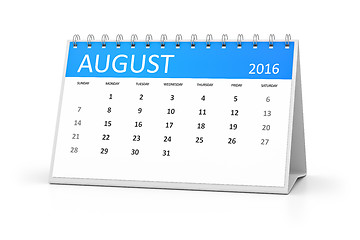 Image showing blue table calendar 2016 august