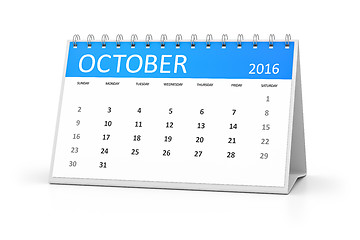 Image showing blue table calendar 2016 october