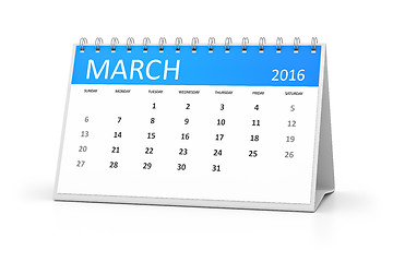 Image showing blue table calendar 2016 march