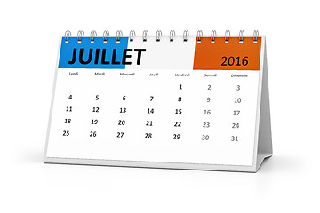Image showing french language table calendar 2016 july