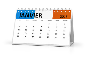 Image showing french language table calendar 2016 january