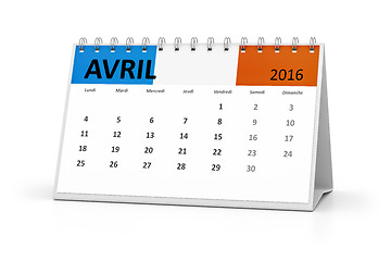 Image showing french language table calendar 2016 april