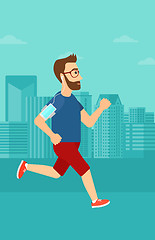 Image showing Man jogging with earphones and smartphone.