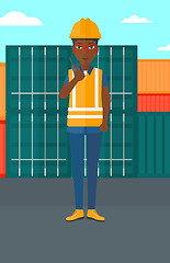 Image showing Stevedore standing on cargo containers background.