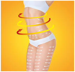 Image showing The cellulite removal plan. White markings on young woman body 