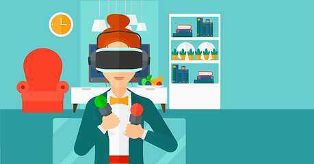 Image showing Woman wearing virtual reality headset.