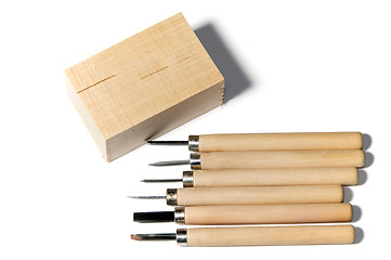 Image showing wood carving tools and basswood