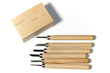Image showing wood carving tools with basswood
