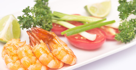 Image showing grilled shrimps with vegetables