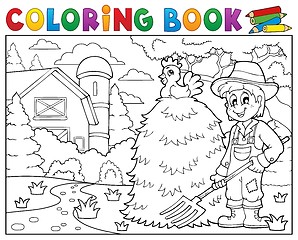 Image showing Coloring book farmer near farmhouse 1