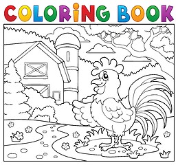 Image showing Coloring book rooster near farm