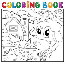 Image showing Coloring book lurking sheep near farm