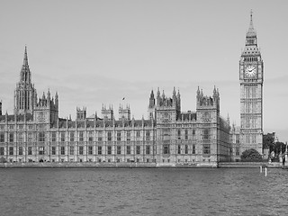 Image showing Black and white Houses of Parliament in London