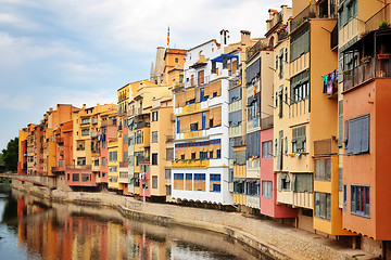 Image showing Picturesque buildings along the river in Girona, Catalonia