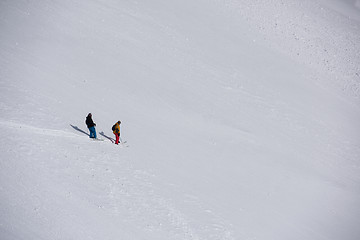 Image showing freeride skier skiing in deep powder snow