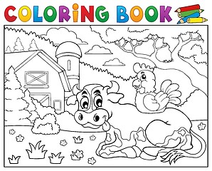 Image showing Coloring book cow near farm theme 3