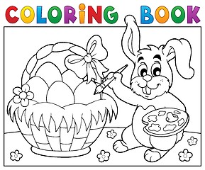 Image showing Coloring book bunny painting eggs