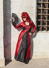 Image showing Disguised Woman with a Fan - Venice Carnival 2012