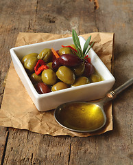 Image showing Olives and Olive Oil