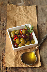 Image showing Olives and Olive Oil