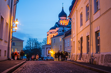 Image showing People walk down the street of Old Tallinn