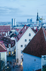 Image showing View of the roofs and spiers of old churches of Tallinn