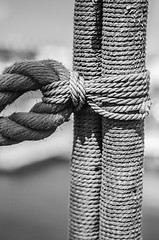 Image showing Blocks and rigging at the old sailboat, close-up