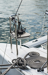 Image showing Blocks and rigging at the sailboat, close-up