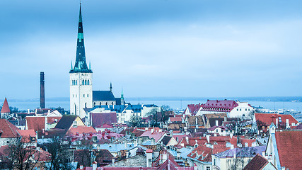 Image showing View of the roofs and spiers of old churches of Tallinn