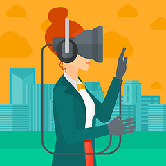 Image showing Woman wearing virtual reality headset.