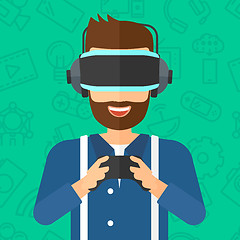 Image showing Man wearing virtual reality headset.