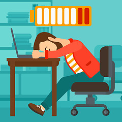 Image showing Employee sleeping at workplace.