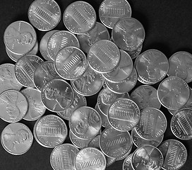 Image showing Black and white Dollar coins 1 cent wheat penny