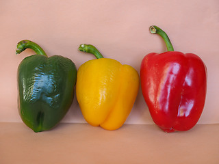 Image showing Yellow Green and Red Peppers vegetables